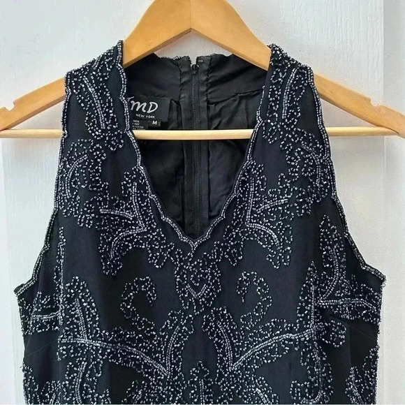 JMD New  York Black Beaded Sleeveless Halter Dressy Top V Neckline Medium - Picture 8 of 16